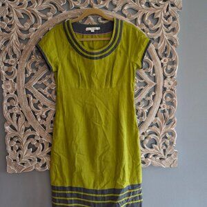 Boden Chartreuse And Navy Stripe Linen Dress Size 6